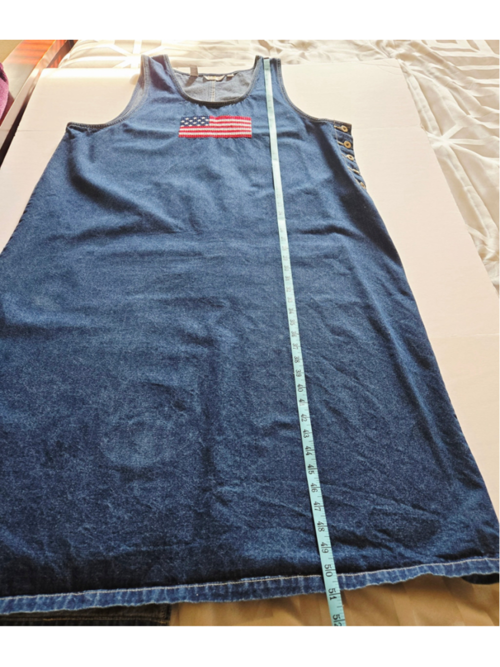 Sunshine Apparel Sleeveless Blue Denim Jumper American Flag Maxi Dress Plus 2X - Picture 7 of 10